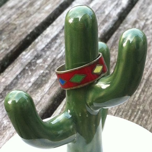 Vintage Jewelry - Sterling Ring with Multicolor Inlay